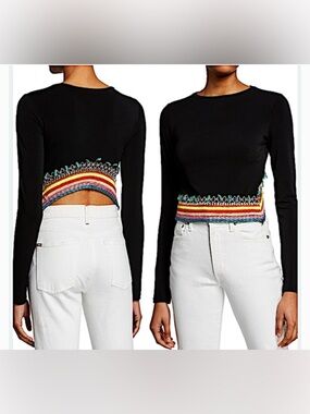 Alice and Olivia Delaina Embroidered Cropped Top Sz XS